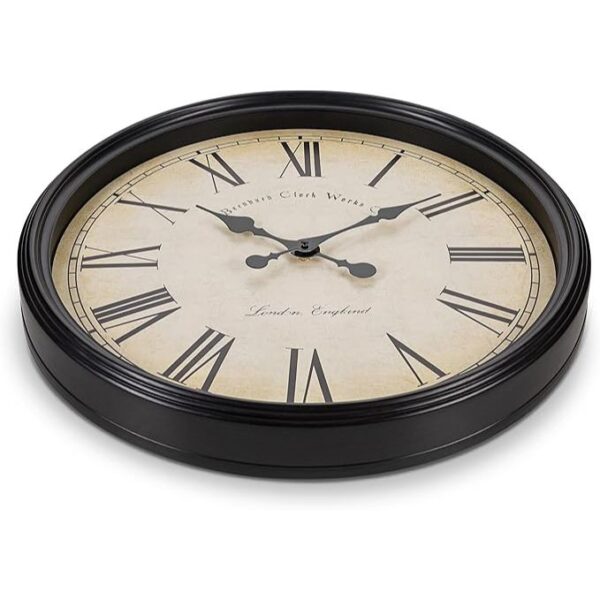 Bernhard Products Large Decorative Wall Clock 20 Inch Silent Non Ticking Battery Operated Quartz Vintage Stylish with Rustic Black Rim for Home Living/Dining Room Kitchen & Over Fireplace - Image 3