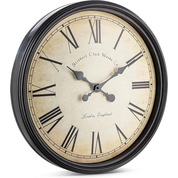 Bernhard Products Large Decorative Wall Clock 20 Inch Silent Non Ticking Battery Operated Quartz Vintage Stylish with Rustic Black Rim for Home Living/Dining Room Kitchen & Over Fireplace - Image 2