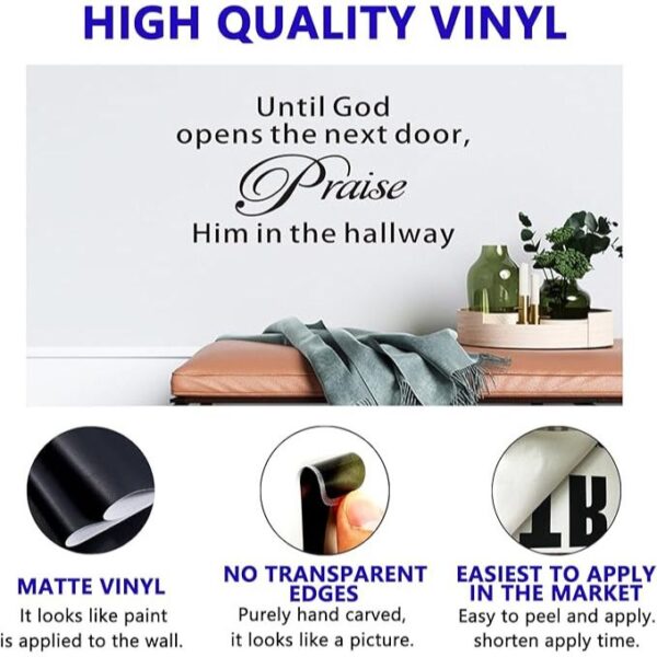 Bible Verse Wall Stickers for Bedroom: Christian Quotes Inspirational Vinyl Art Wall Decals for Living Room Kitchen - Until God Opens The Next Door 21" X 11" - Image 2