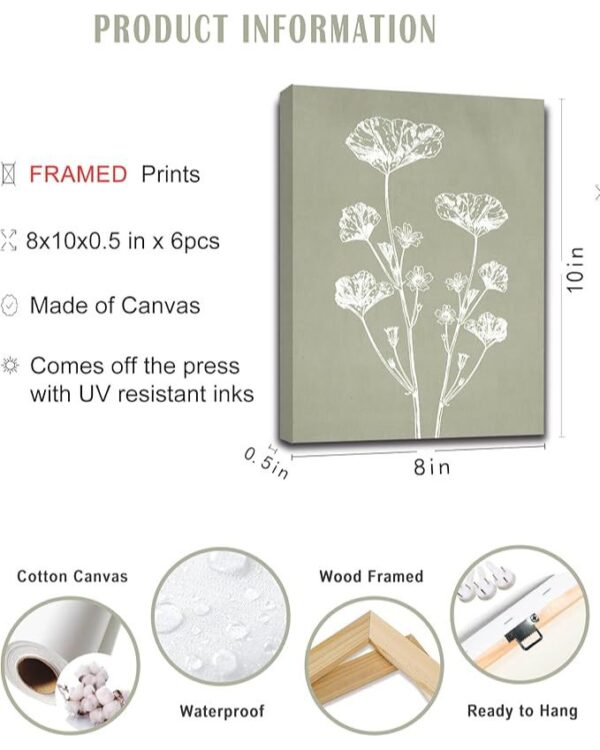 Drsoum Botanical Wall Art Framed Boho Wall Art Decor Wooded Minimalist Vintage Print Modern Rustic Farmhouse Home Kitchen Decor 8x10inx6pcs - Image 2