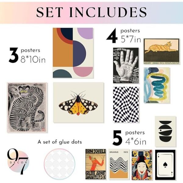 97 Decor Vintage Eclectic Wall Art Collage - Abstract Modern Art Prints For Wall Decor, Cool Funky Pictures Maximalist Paintings Retro Bauhaus Posters Set For Dorm Bedroom Home Decorations (Unframed) - Image 2
