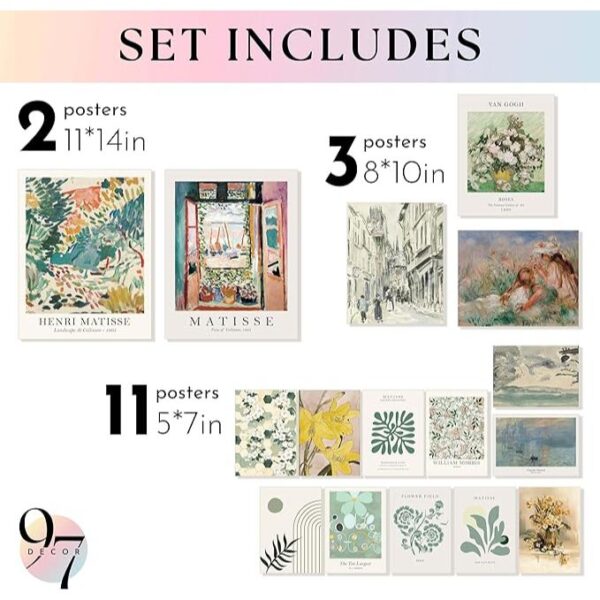 97 Decor LARGE 11x14 Sage Green Wall Art Prints - Sage Green Posters For Room Aesthetic Pictures, Cozy Boho Paintings Matisse Wall Art, Eclectic Gallery Wall Decor For Bedroom Dorm Decorations (Unframed) - Image 2