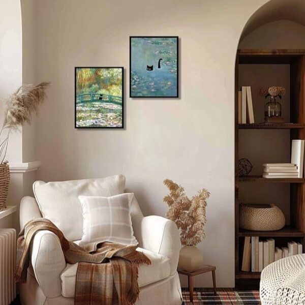 Hamduker Cat Wall Art Monet Prints Vintage Canvas Wall Art Funny Cat in Water Lilies Posters for Room Bedroom Living Room Bathroom Wall Decor Aesthetic (Size: 8''x10''x1pcs) - Image 5
