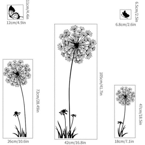 2 Set Dandelion Wall Decals, Flower Stickers, Murals With Butterflies for Bedroom, Office, Bathroom, Living Room - Removable Floral Peel and Stick Art Decoration - Image 5