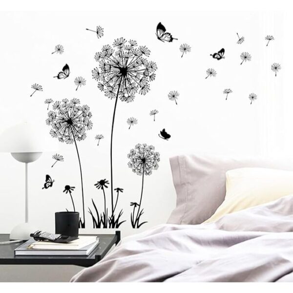 2 Set Dandelion Wall Decals, Flower Stickers, Murals With Butterflies for Bedroom, Office, Bathroom, Living Room - Removable Floral Peel and Stick Art Decoration - Image 2