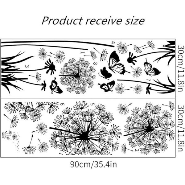 2 Set Dandelion Wall Decals, Flower Stickers, Murals With Butterflies for Bedroom, Office, Bathroom, Living Room - Removable Floral Peel and Stick Art Decoration - Image 6