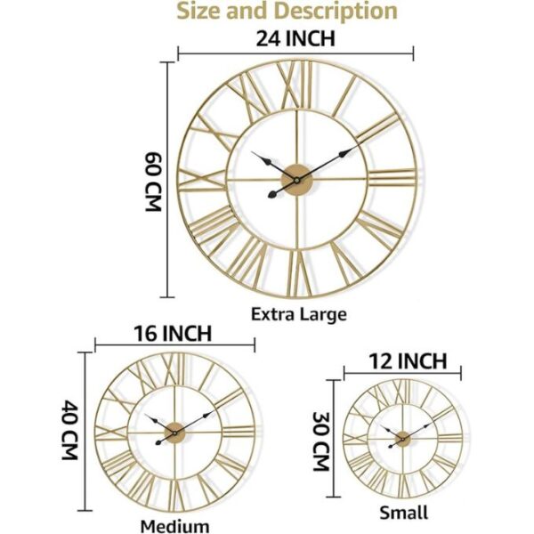 Sorbus Large Wall Clock for Living Room Decor - Big Wall Clock Decorative - Battery Operated - Roman Numeral Analog Large Clock for Bedroom, Room, Home, Kitchen, Office, Wall Decor (Gold) - Image 6