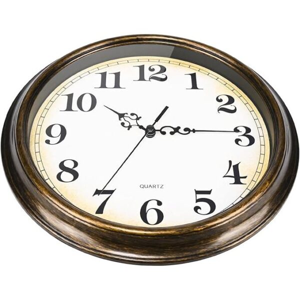 Wall Clock Battery Operated Silent Non-Ticking Vintage Wall Clocks for Kitchen, School, Living Room (12Inch, Bronze) - Image 3