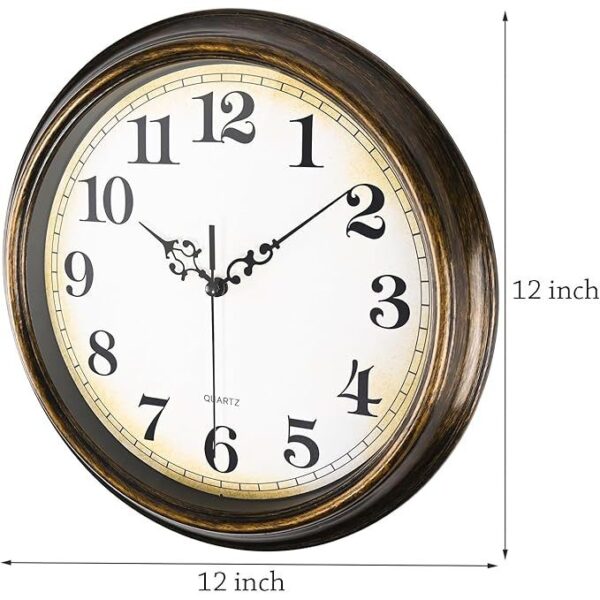 Wall Clock Battery Operated Silent Non-Ticking Vintage Wall Clocks for Kitchen, School, Living Room (12Inch, Bronze) - Image 2