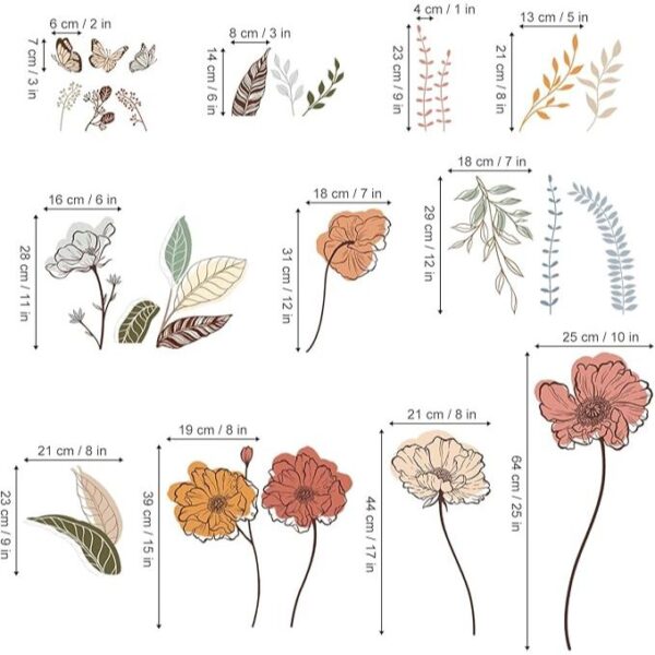 wondever Boho Flower Wall Stickers Wildflower Floral Grass Peel and Stick Wall Art Decals for Living Room Bedroom TV Wall - Image 5