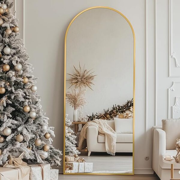 Full Length Mirror, 58"x19" Floor Mirror, Arch Floor Standing Mirror Freestanding Arch Full Body with Stand for Bedroom, Hanging Mounted for Living Room Cloakroom, Gold - Image 2