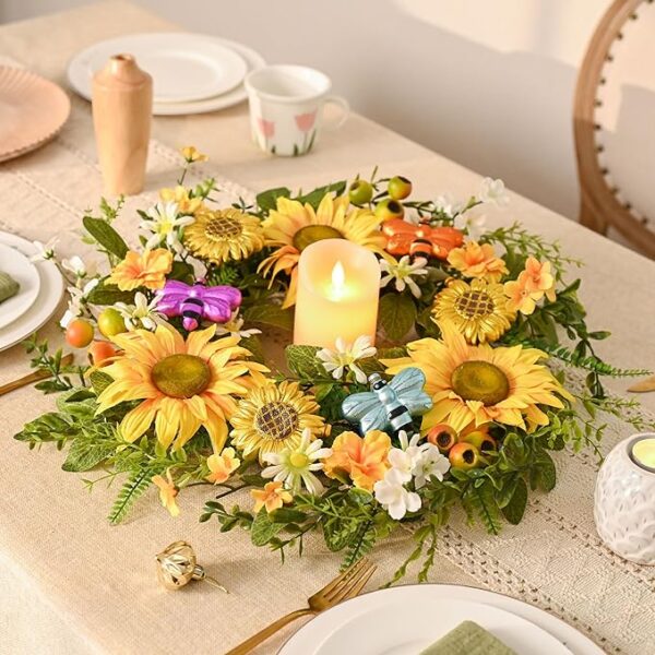 DecorbyHannah Summer Sunflower Wreaths for Front Door Outside All Season, 22 Inch Artificial Flower Spring Door Wreaths with Daisy and Bee, Sunflower Decor for Home Porch, Wedding Housewarming Gifts - Image 4