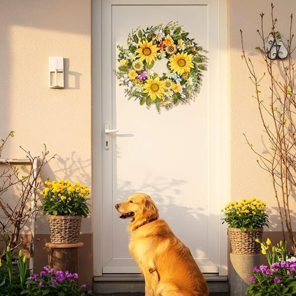 DecorbyHannah Summer Sunflower Wreaths for Front Door Outside All Season, 22 Inch Artificial Flower Spring Door Wreaths with Daisy and Bee, Sunflower Decor for Home Porch, Wedding Housewarming Gifts - Image 6