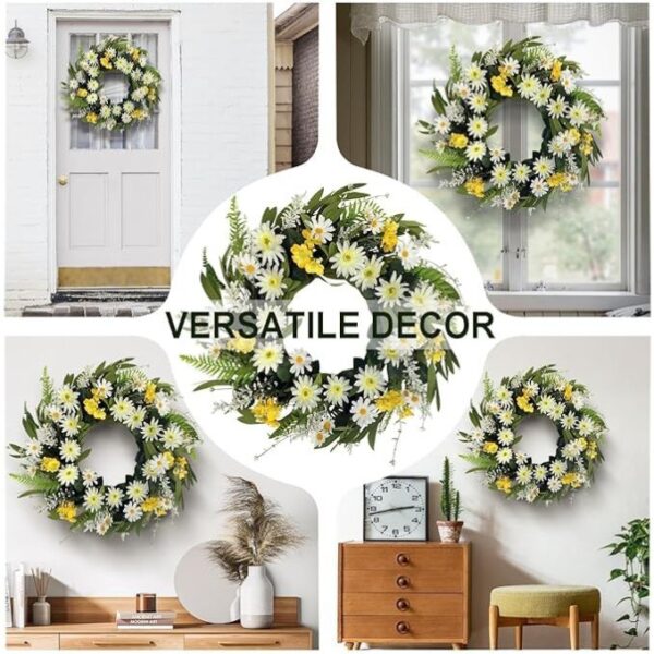 Spring Wreaths for Front Door, 20 Inch Artificial Summer Wreath with Daisy Flower, Floral Wreath for Porch Window Outdoor Indoor Wall Decor, All Seasons Wreaths for Farmhouse Decoration - Image 4