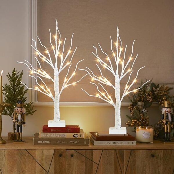 PEIDUO Christmas Decorations Indoor, 2 FT Birch Tree with LED Lights, Fairy Light Spirit Tree for Christmas Decor, Warm White Lighted Birch Trees for Home Decor Indoor, Battery Powered, Timer (2PK) - Image 2