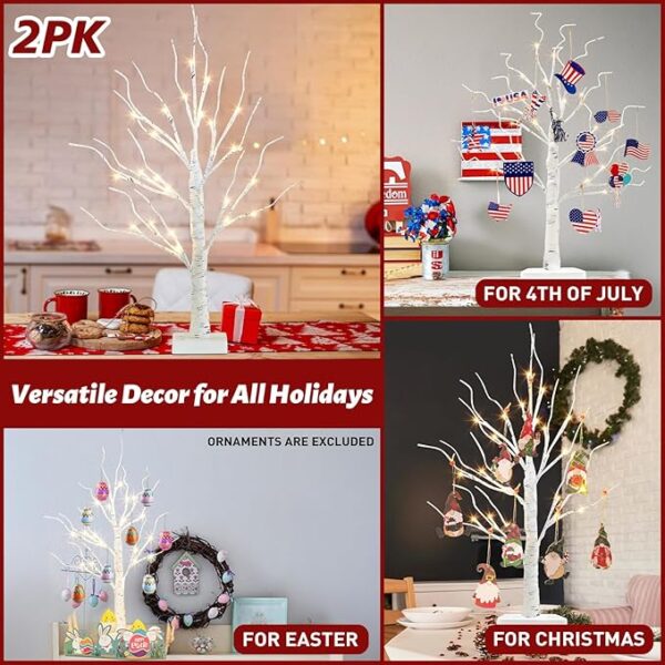 PEIDUO Christmas Decorations Indoor, 2 FT Birch Tree with LED Lights, Fairy Light Spirit Tree for Christmas Decor, Warm White Lighted Birch Trees for Home Decor Indoor, Battery Powered, Timer (2PK) - Image 4