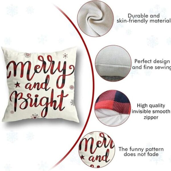 Christmas Decorations Christmas Pillow Covers 18x18 Inches Set of 4 Farmhouse Buffalo Plaid Black and Red Throw Pillow Case Winter Holiday Christmas Decor Home Sofa Couch Cushion Indoor Decorations - Image 3