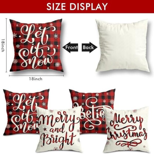 Christmas Decorations Christmas Pillow Covers 18x18 Inches Set of 4 Farmhouse Buffalo Plaid Black and Red Throw Pillow Case Winter Holiday Christmas Decor Home Sofa Couch Cushion Indoor Decorations - Image 2