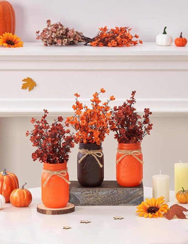 Fall Table Decor, Thanksgiving Centerpieces for Tables with Mason Jar, Babys Breath Artificial Flowers, Wood Tray, Fall Centerpiece Table Decorations for Home Dining Tables Indoor, Autumn Decor - Image 4