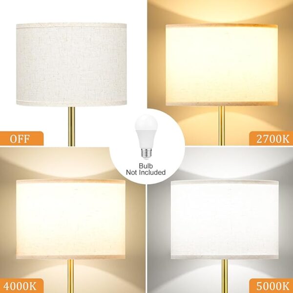 Ambimall 60'' Modern Floor Lamp with Shade, Tall Lamps for Living Room, Bedroom, Office, Dining Room, Beige Shade with Brushed Gold Pole(Without Bulb) - Image 4
