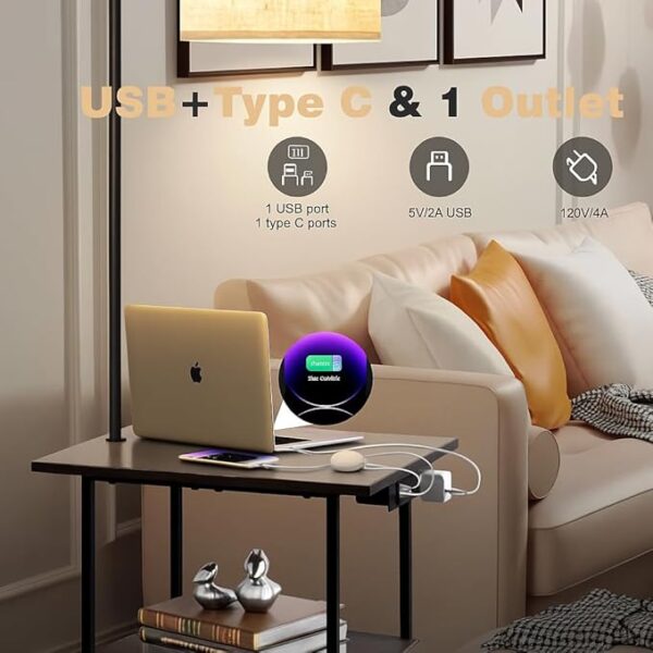 PESRAE Floor Lamp with Table, End Tables with Charging Station(USB & Type-C & AC Port), 3 Color Temperatures 9W LED Bulb, Modern Shelves Side Table for Bedroom, Living Room - Image 2