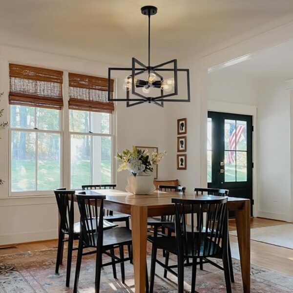23.6” Black Chandelier for Dining Room 6 Light Kitchen Chandelier over Table Farmhouse Dining Room Light Fixtures Over Table,Hanging Pendant Light Fixture with Adjustable Height for Entryway,Foyer - Image 4
