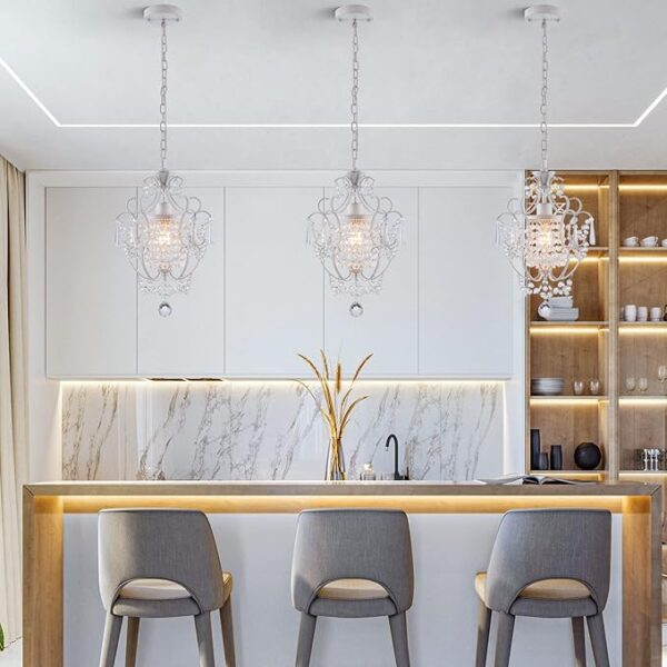 Modern Mini Chandelier,White Retro Crystal Light Fixtures Ceiling Mount 1 Light Small Crystal Chandeliers for Bedroom Elegant Hanging Lighting for Girls Room Dining Room Closet Kitchen Island - Image 2
