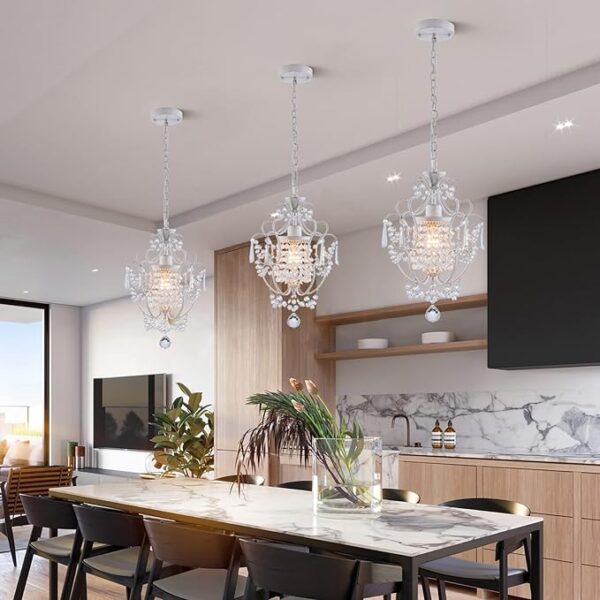 Modern Mini Chandelier,White Retro Crystal Light Fixtures Ceiling Mount 1 Light Small Crystal Chandeliers for Bedroom Elegant Hanging Lighting for Girls Room Dining Room Closet Kitchen Island - Image 3