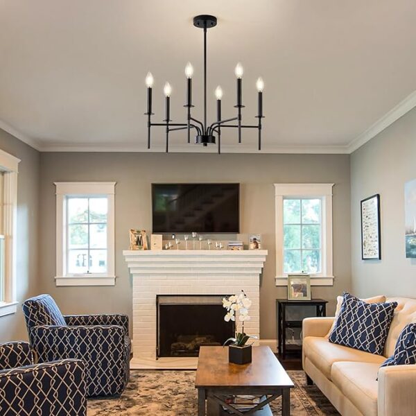 Qamra Metal 6 Lights Black Chandeliers for Dining Room, Farmhouse Dining Room Light Fixture,Small Candle Chandeliers Hanging Over Table Living Room Kitchen Bedroom Foyer Entryway(Bulbs Not Included) - Image 6