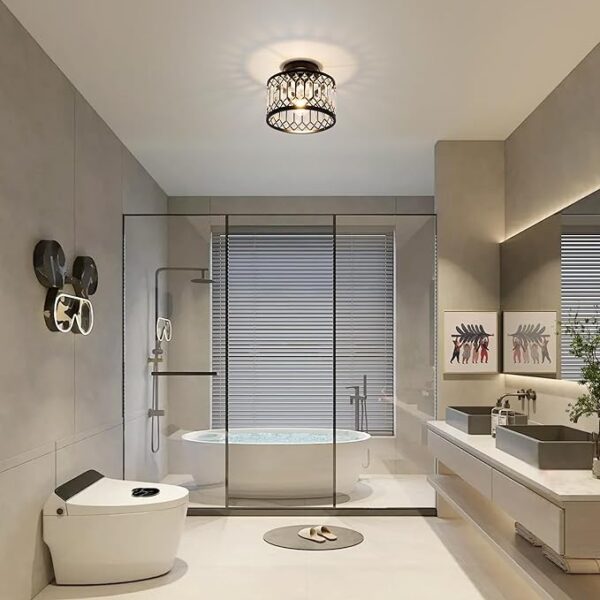 Crystal Ceiling Light Fixture, Modern Semi Flush Mount Ceiling Light,Crystal Chandelier for Kitchen Bedroom Bathroom Entryway Black (Bulb not Included) - Image 5