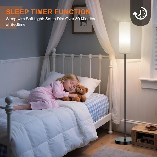 FRIDEKO HOME Floor Lamps for Living Room, Dimmable 3 Colors Temperature, Modern Corner Floor Lamp with Remote, Tall LED Standing Lamps for Kid Room Bedroom, Foot Switch, Beige Shade, 9W Smart Bulb - Image 6