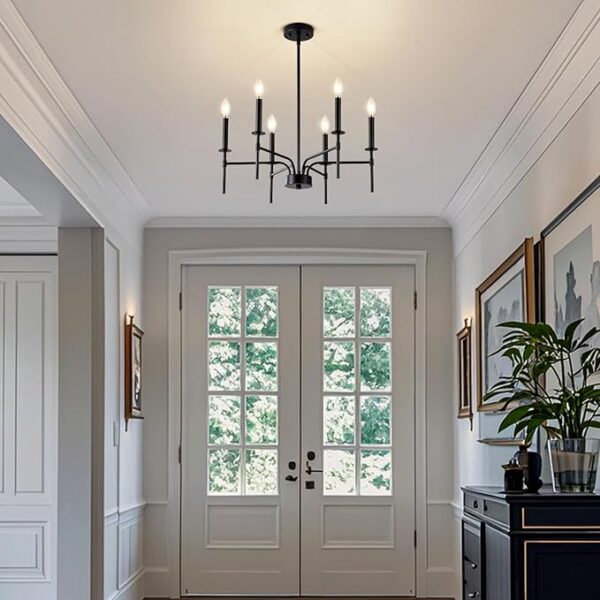Qamra Metal 6 Lights Black Chandeliers for Dining Room, Farmhouse Dining Room Light Fixture,Small Candle Chandeliers Hanging Over Table Living Room Kitchen Bedroom Foyer Entryway(Bulbs Not Included) - Image 4