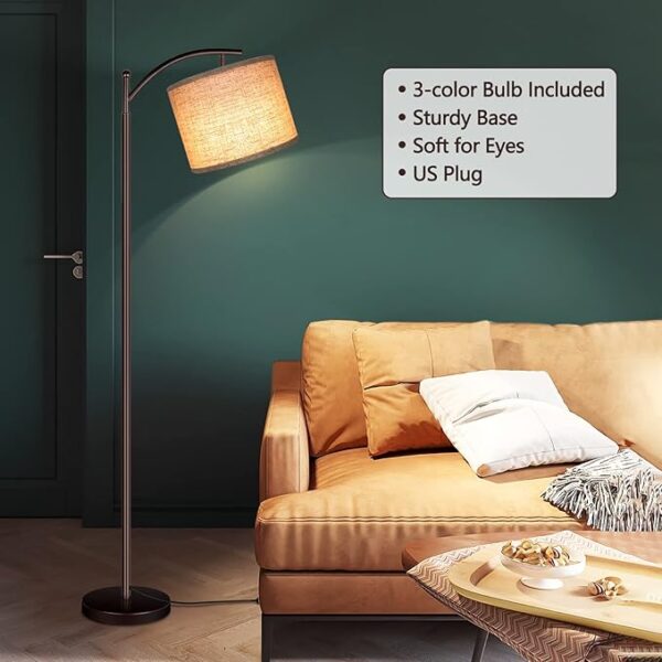 Rottogoon Floor Lamp for Living Room, LED Standing Lamp Tall Industrial Floor Lamp Reading for Bedroom, Office (9W LED Bulb, Beige Lampshade Included) -Oil-Rubbed Bronze - Image 5