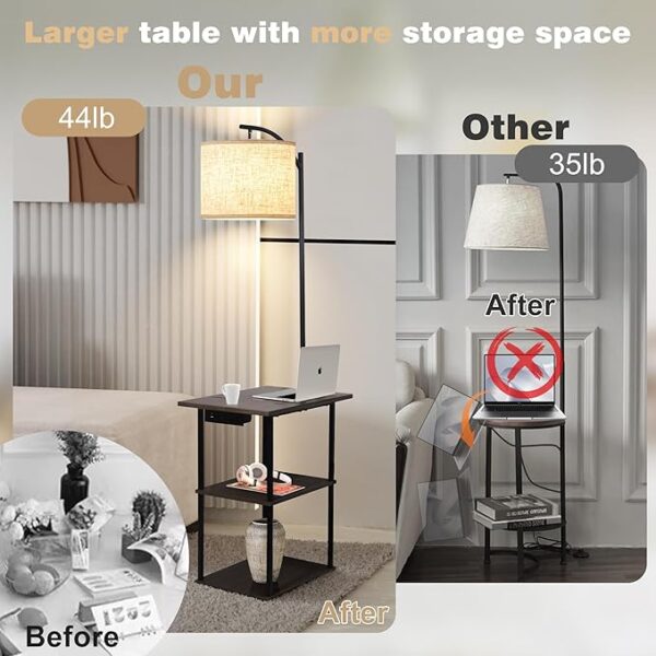 PESRAE Floor Lamp with Table, End Tables with Charging Station(USB & Type-C & AC Port), 3 Color Temperatures 9W LED Bulb, Modern Shelves Side Table for Bedroom, Living Room - Image 5