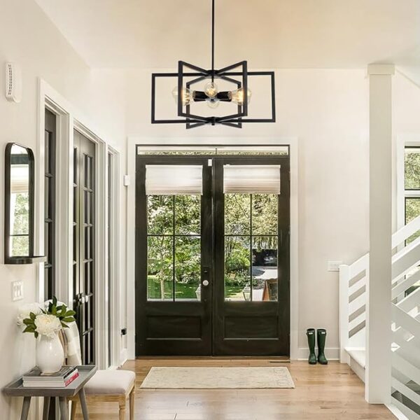 23.6” Black Chandelier for Dining Room 6 Light Kitchen Chandelier over Table Farmhouse Dining Room Light Fixtures Over Table,Hanging Pendant Light Fixture with Adjustable Height for Entryway,Foyer - Image 5