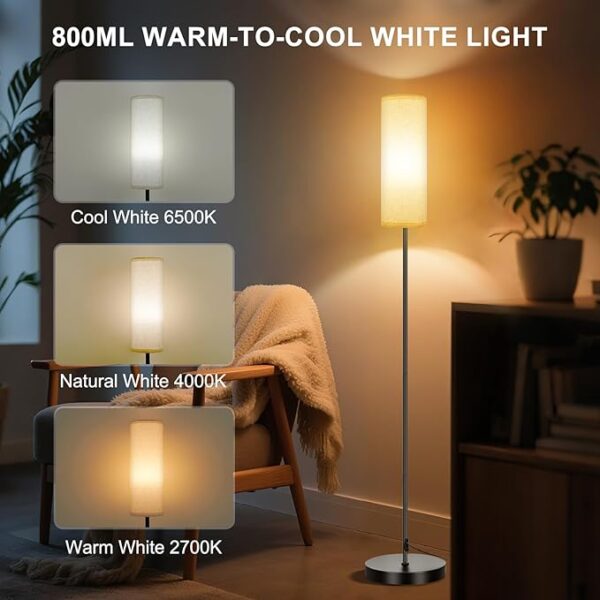 FRIDEKO HOME Floor Lamps for Living Room, Dimmable 3 Colors Temperature, Modern Corner Floor Lamp with Remote, Tall LED Standing Lamps for Kid Room Bedroom, Foot Switch, Beige Shade, 9W Smart Bulb - Image 3