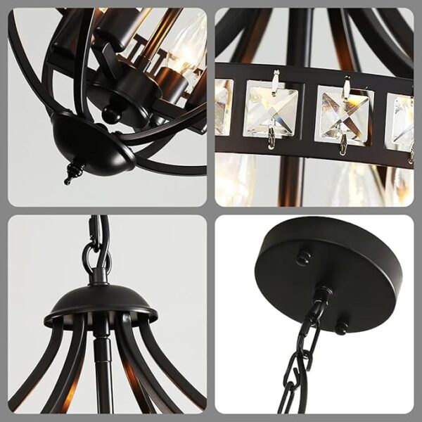 Farmhouse Crystal Ceiling Hanging Chandelier,16inch Black Rustic Vintage Pendant Light Fixture for Living Room Bedroom Dining Room Dining Foyer Kitchen Entry （5-Light） - Image 4