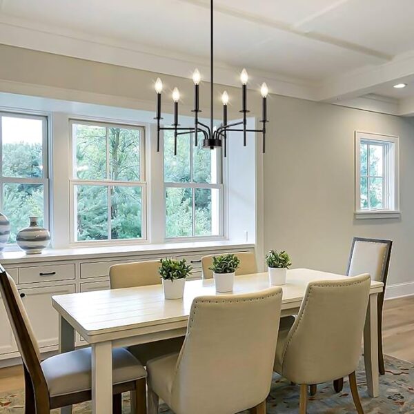 Qamra Metal 6 Lights Black Chandeliers for Dining Room, Farmhouse Dining Room Light Fixture,Small Candle Chandeliers Hanging Over Table Living Room Kitchen Bedroom Foyer Entryway(Bulbs Not Included) - Image 2