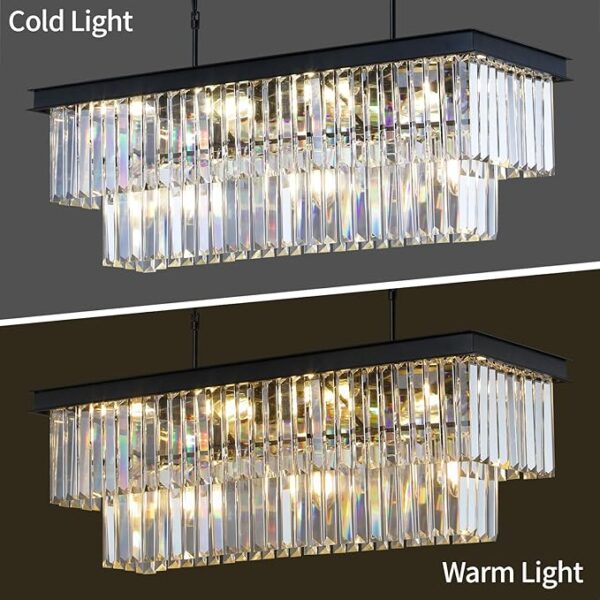 Crystal Chandeliers for Dining Room 11-Light Black Modern Chandelier Rectangle Contemporary Pendant Light Fixture for Kitchen Island Bar L33.5 Inch - Image 6