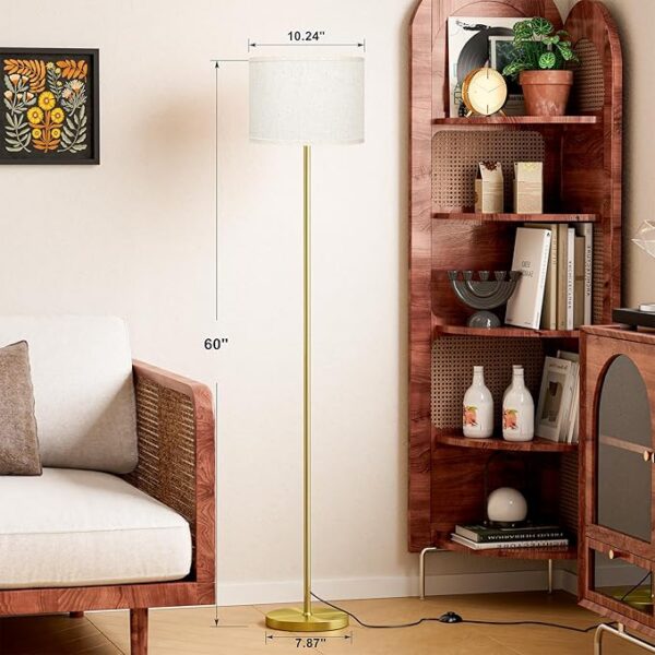 Ambimall 60'' Modern Floor Lamp with Shade, Tall Lamps for Living Room, Bedroom, Office, Dining Room, Beige Shade with Brushed Gold Pole(Without Bulb) - Image 3