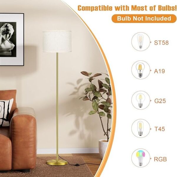 Ambimall 60'' Modern Floor Lamp with Shade, Tall Lamps for Living Room, Bedroom, Office, Dining Room, Beige Shade with Brushed Gold Pole(Without Bulb) - Image 2