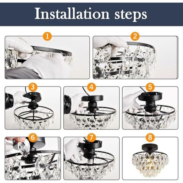 YYJLX Modern E26 Small Crystal Chandelier Semi Flush Mount Ceiling Light Fixture Gold Ceiling Lamp for Hallway Bedroom Bathroom Closet Bedroom Foyer - Image 6