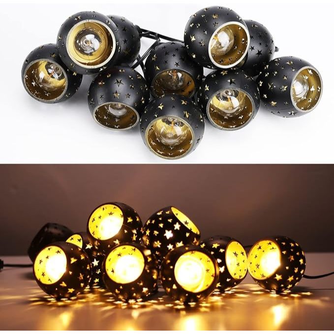 Lantern String Lights with 10 Clear G40 Bulbs and Star Plastic Lamp Shades, Indoor Outdoor String Lights for Patio Yard Christmas Decor - Image 3