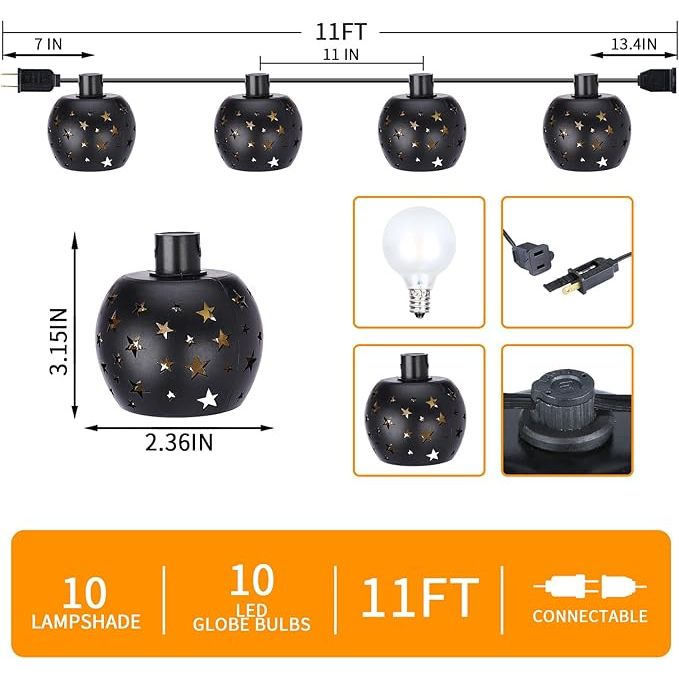 Lantern String Lights with 10 Clear G40 Bulbs and Star Plastic Lamp Shades, Indoor Outdoor String Lights for Patio Yard Christmas Decor - Image 2