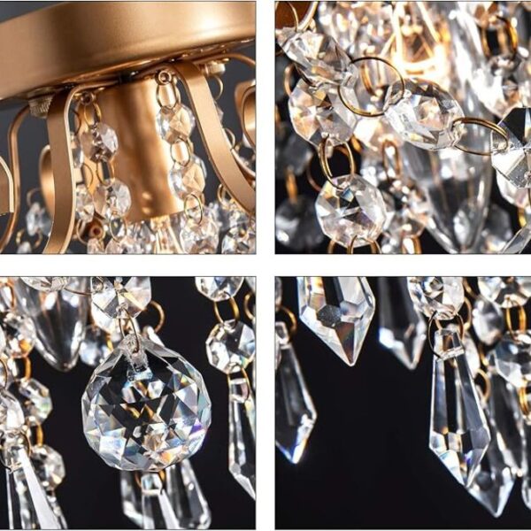 Q&S Mini Chandelier Crystal Ceiling Light,Small Flush Mount Gold Light Fixture for Entryway Bedroom Barthroom Hallway Closet E26 - Image 4