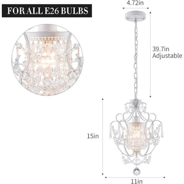 Modern Mini Chandelier,White Retro Crystal Light Fixtures Ceiling Mount 1 Light Small Crystal Chandeliers for Bedroom Elegant Hanging Lighting for Girls Room Dining Room Closet Kitchen Island - Image 4